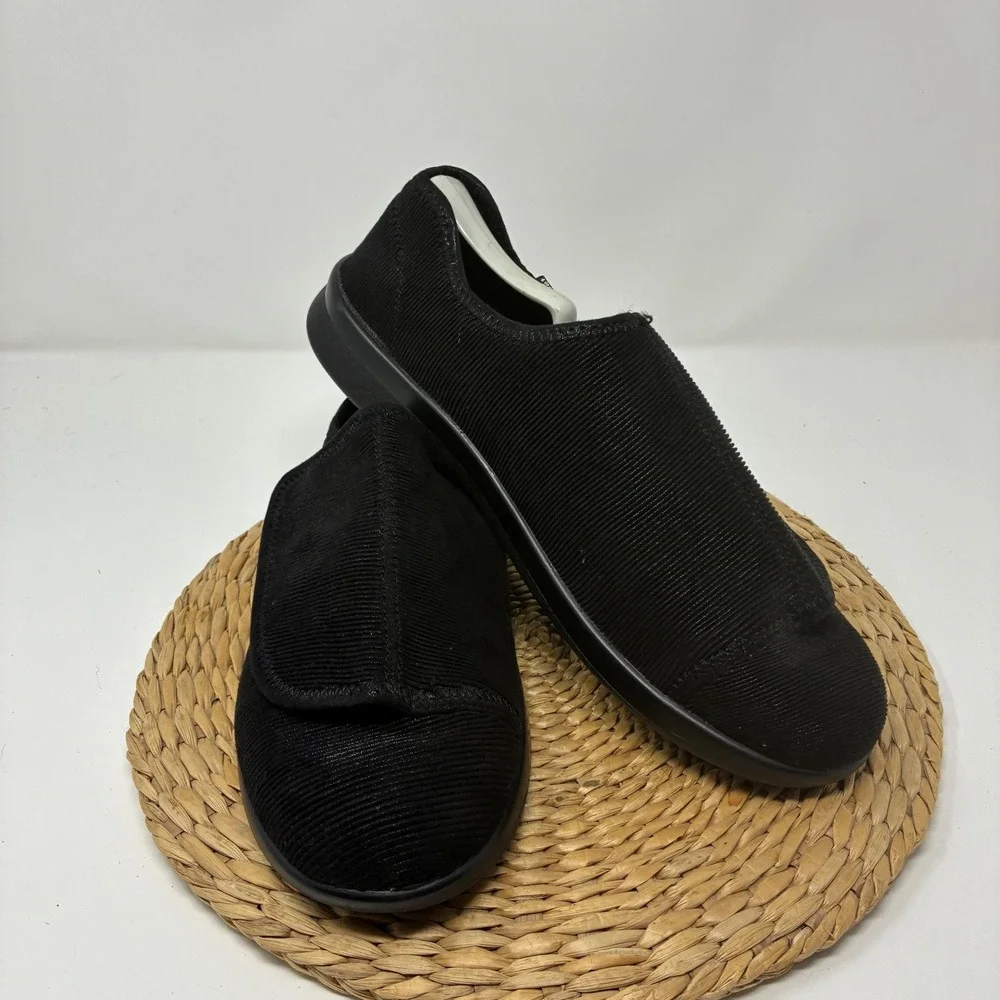 Propet M0202 Cush N Foot Mens 12 D Black Corduroy Hook Loop Recovery‎ Slippers